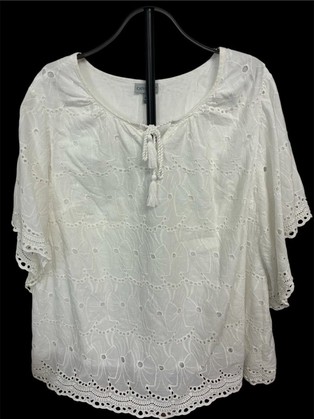 Catherines White Tasseled Floral Eyelet Lined Top Tunic Womens Size 3X